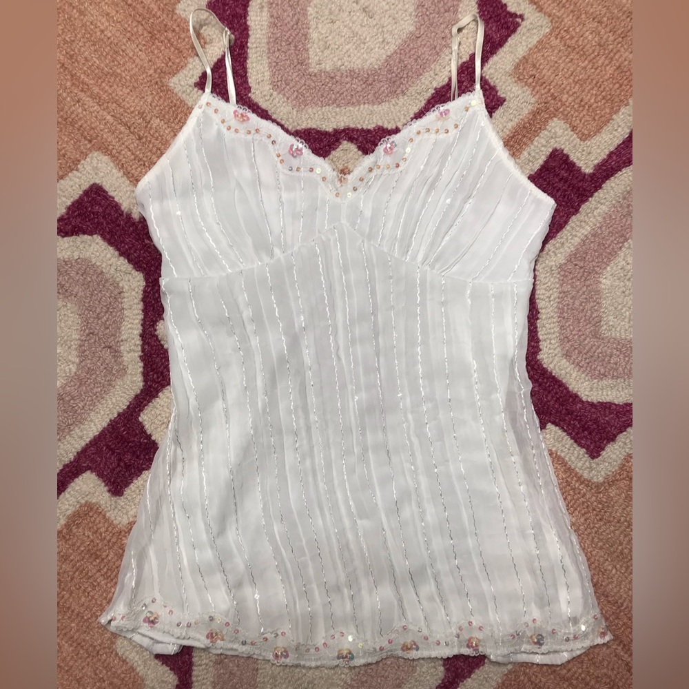 No Boundaries White striped sequin Medium (7/9) juniors Women’s y2k cami